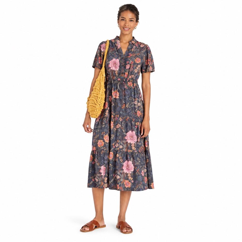 Knox Rose Floral Tiered Midi Dress - Women's Large boho Ruffle